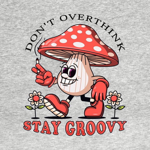 Stay Groovy, the mushroom mascot walks casually while smoking a cigarette by Vyndesign